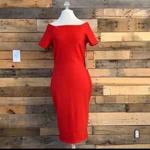 Off shoulder bandage bodycon Midi Dress